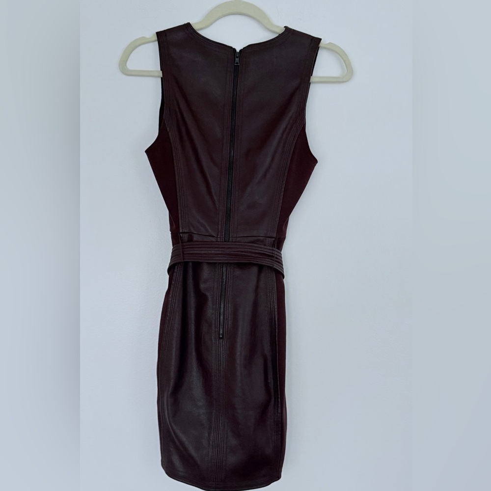 BCBGMaxAzria Leather Mini Dark Brown Fully Asymmetrical Dress, Sz. XXS - Picture 5 of 5